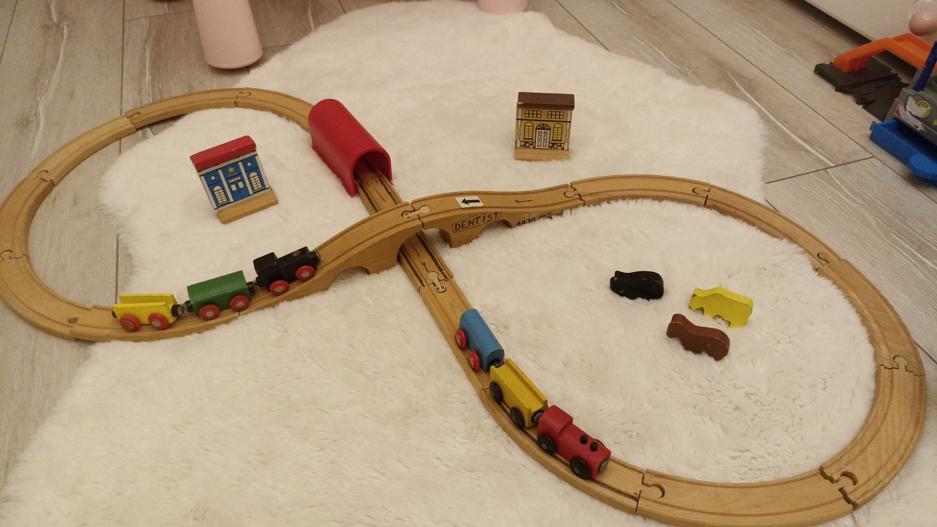 Eğitici Ahşap Tren Yolu ve Lokomotif Seti - Köprülü ve Tünelli